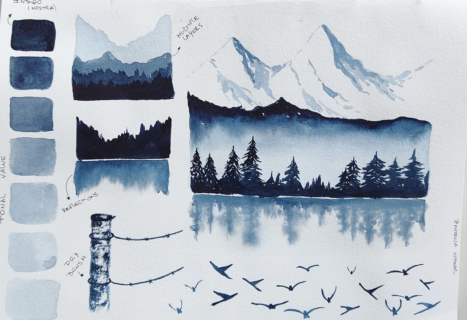 Monochrome paintings with Watercolor - image 2 - student project