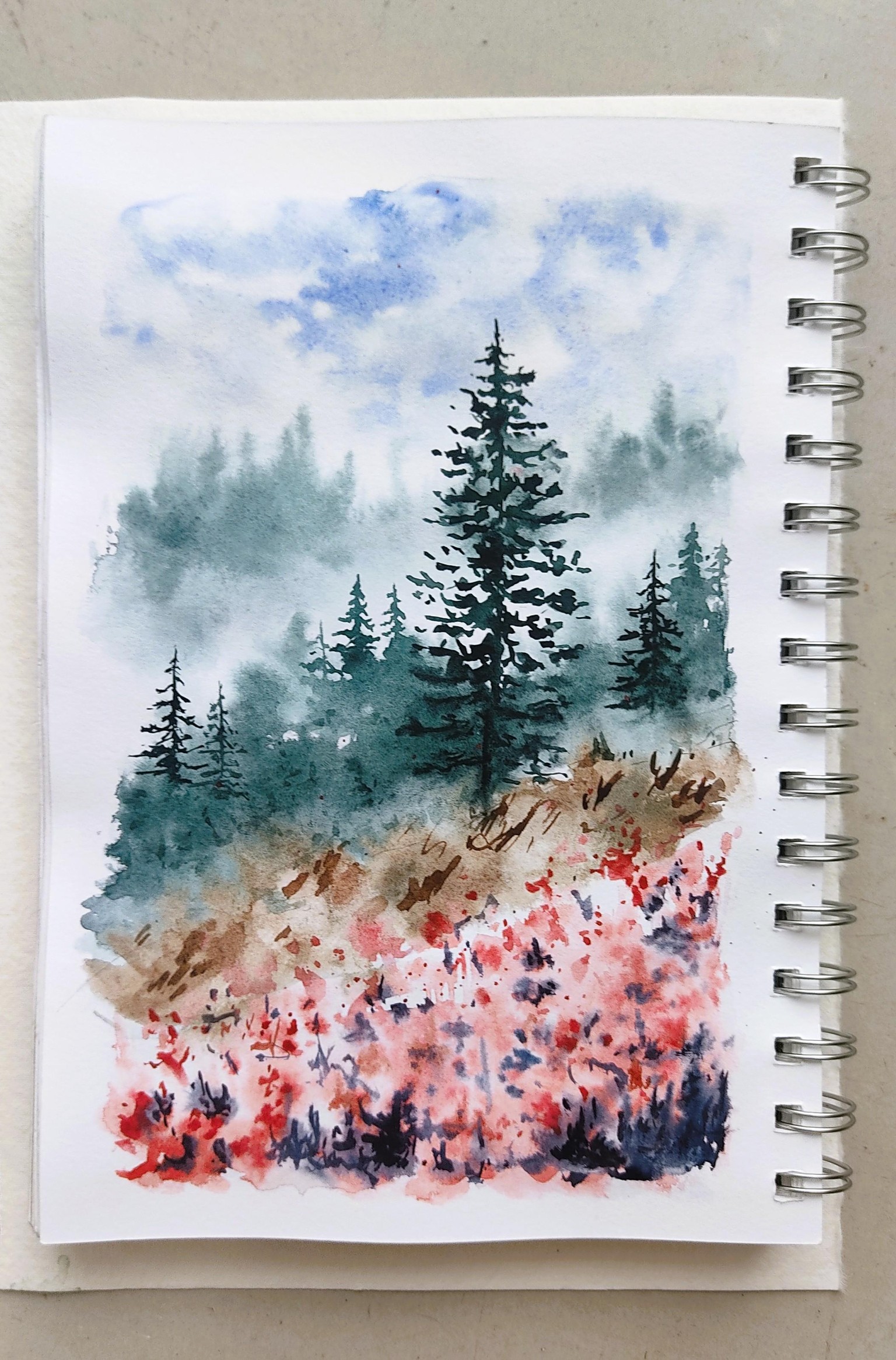 Serene Watercolor Meadow - A Foggy Atmospheric Landscape - image 1 - student project