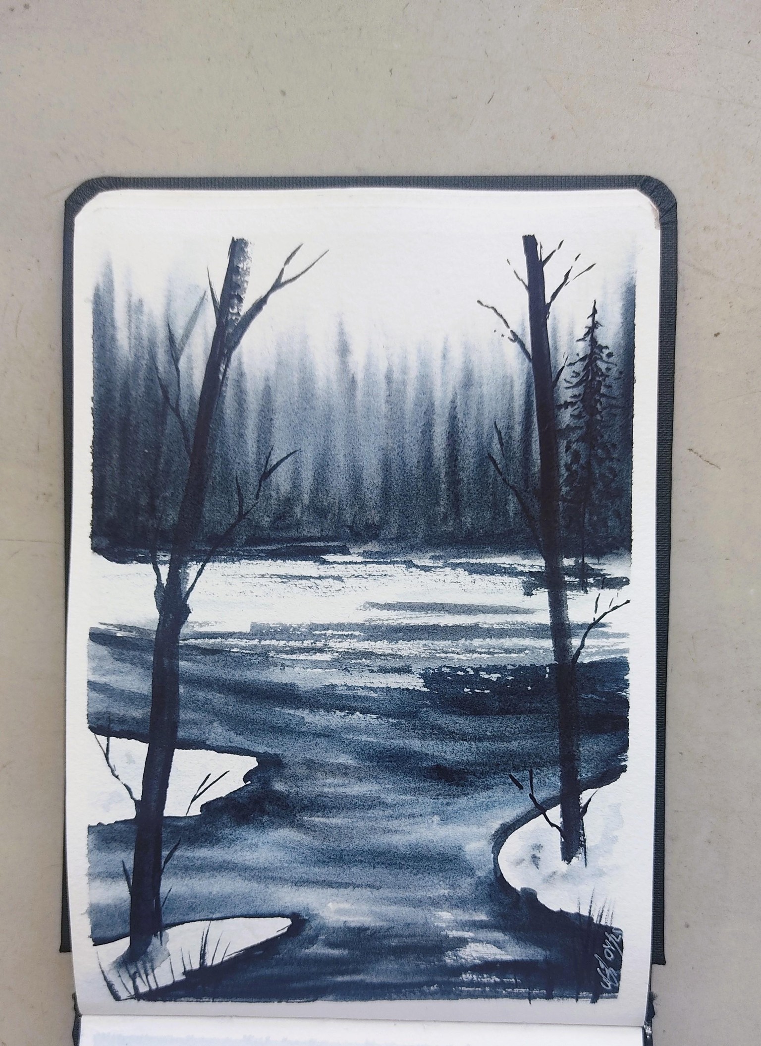 5 Days of Misty Pines – A Monochrome Watercolor Challenge - image 2 - student project