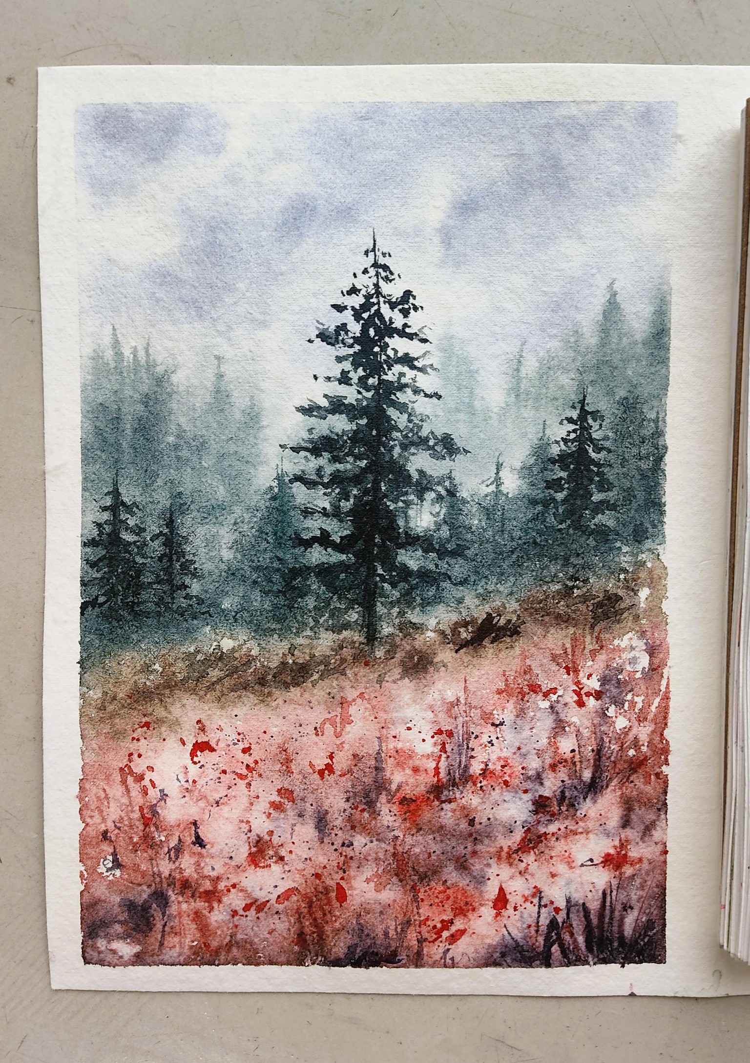 Serene Watercolor Meadow - A Foggy Atmospheric Landscape - image 2 - student project