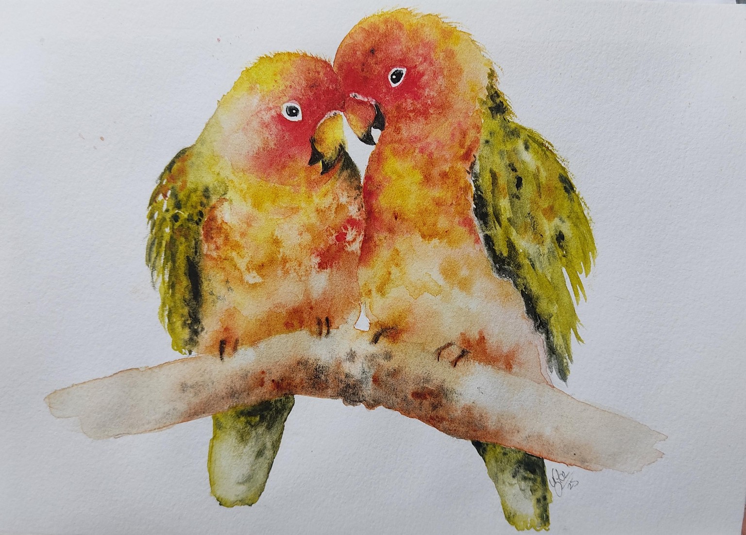 Watercolor Free Flow Lovebirds - image 1 - student project
