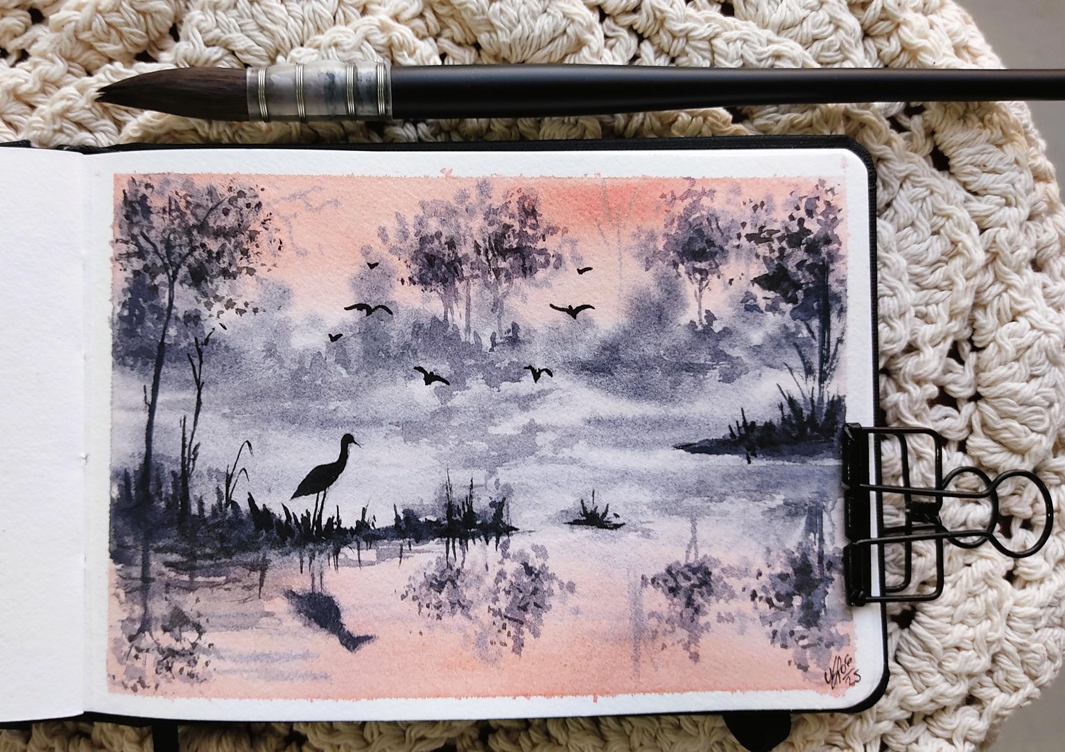 Stillness in Pink - A Serene Misty Watercolor Landscape - image 1 - student project