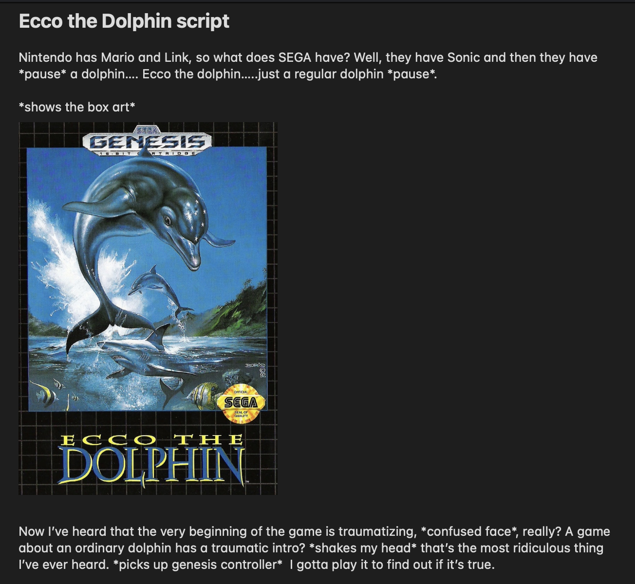 Ecco the Dolphin Script - image 1 - student project