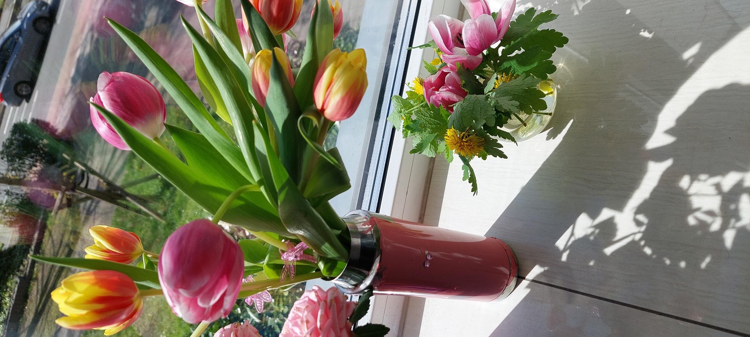 Small arrangement inspired by my pink and yellow tulips - image 2 - student project