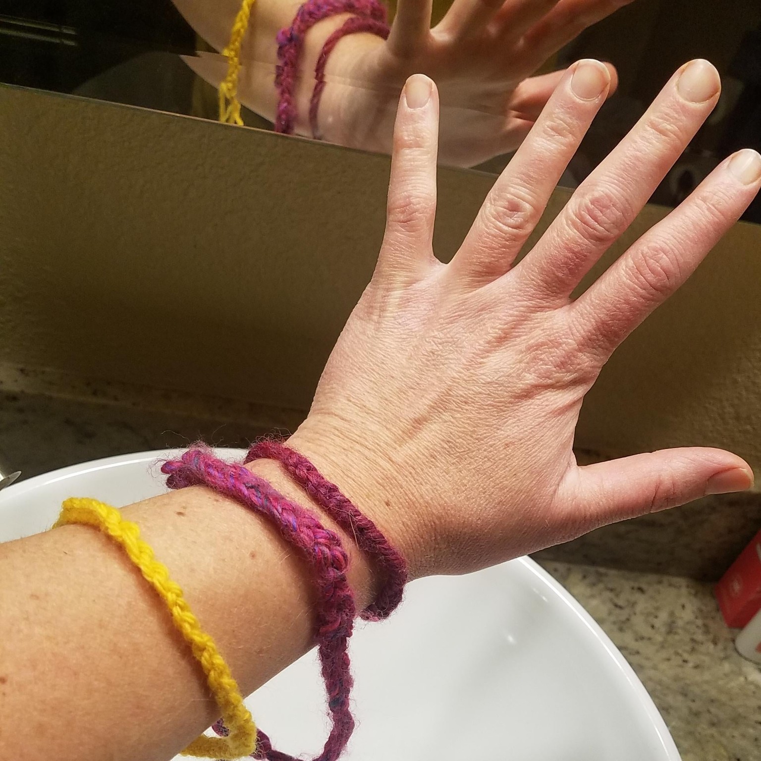 finger crochet bracelet love & rainbow mitts! - image 1 - student project