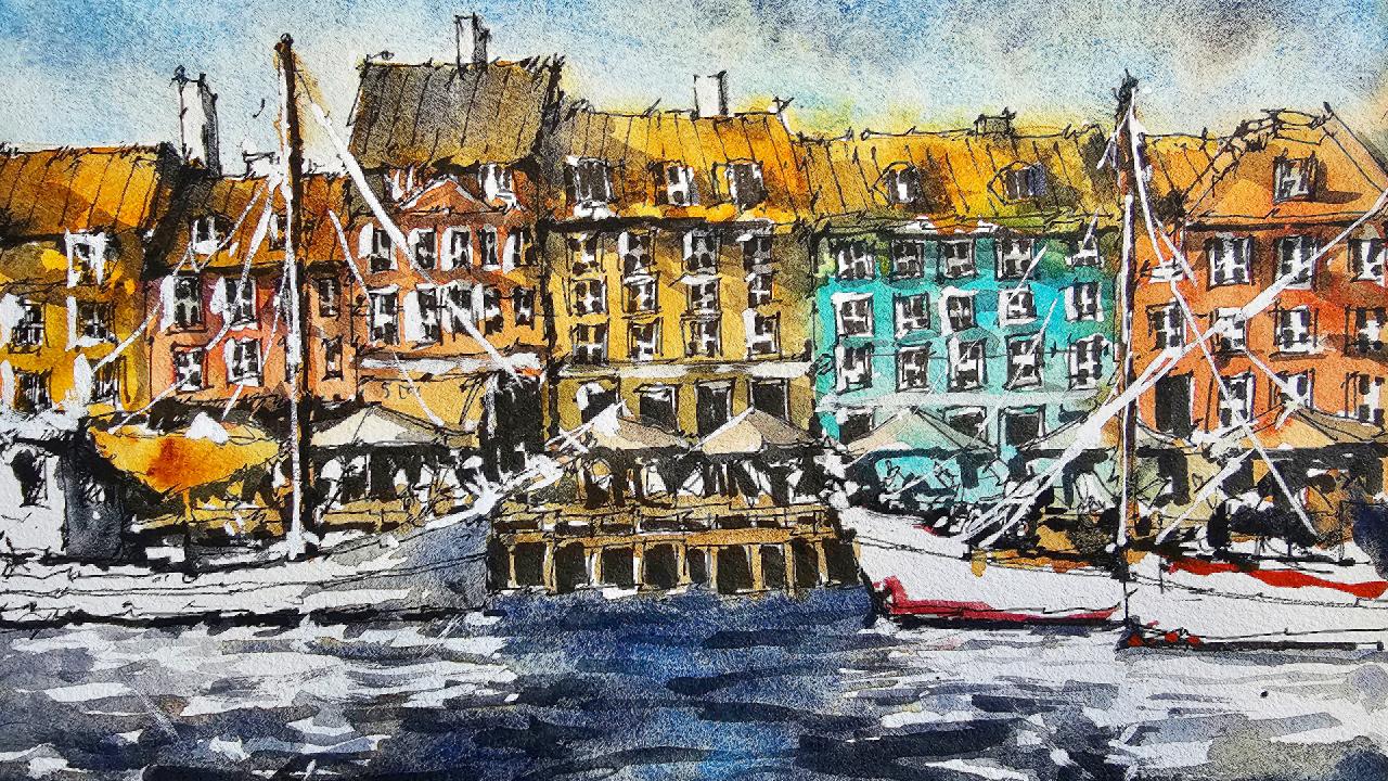 Urban Sketching in Watercolor - Copenhagen - image 1 - student project