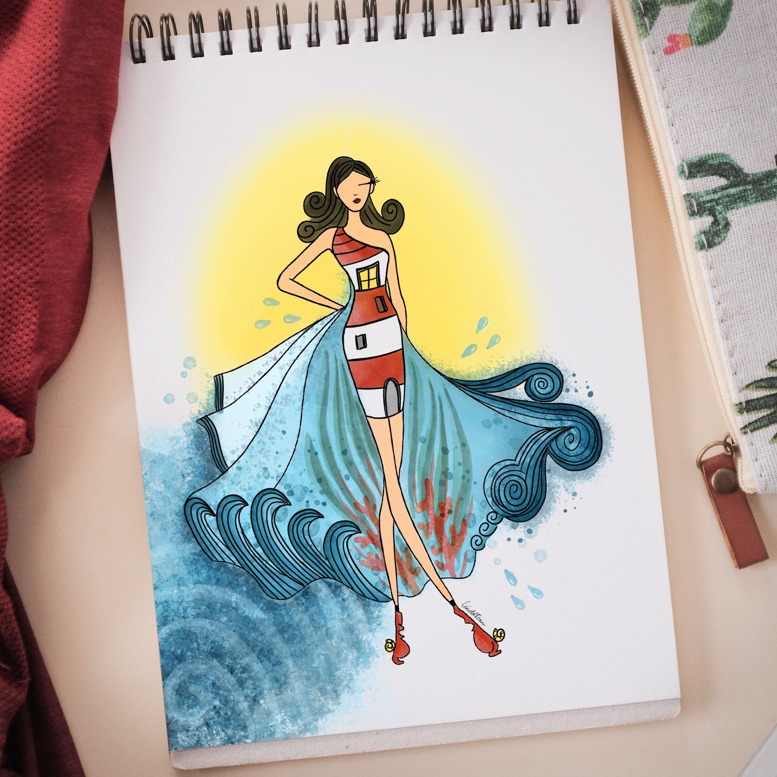 Flower & lighthouse ocean dress - image 1 - student project