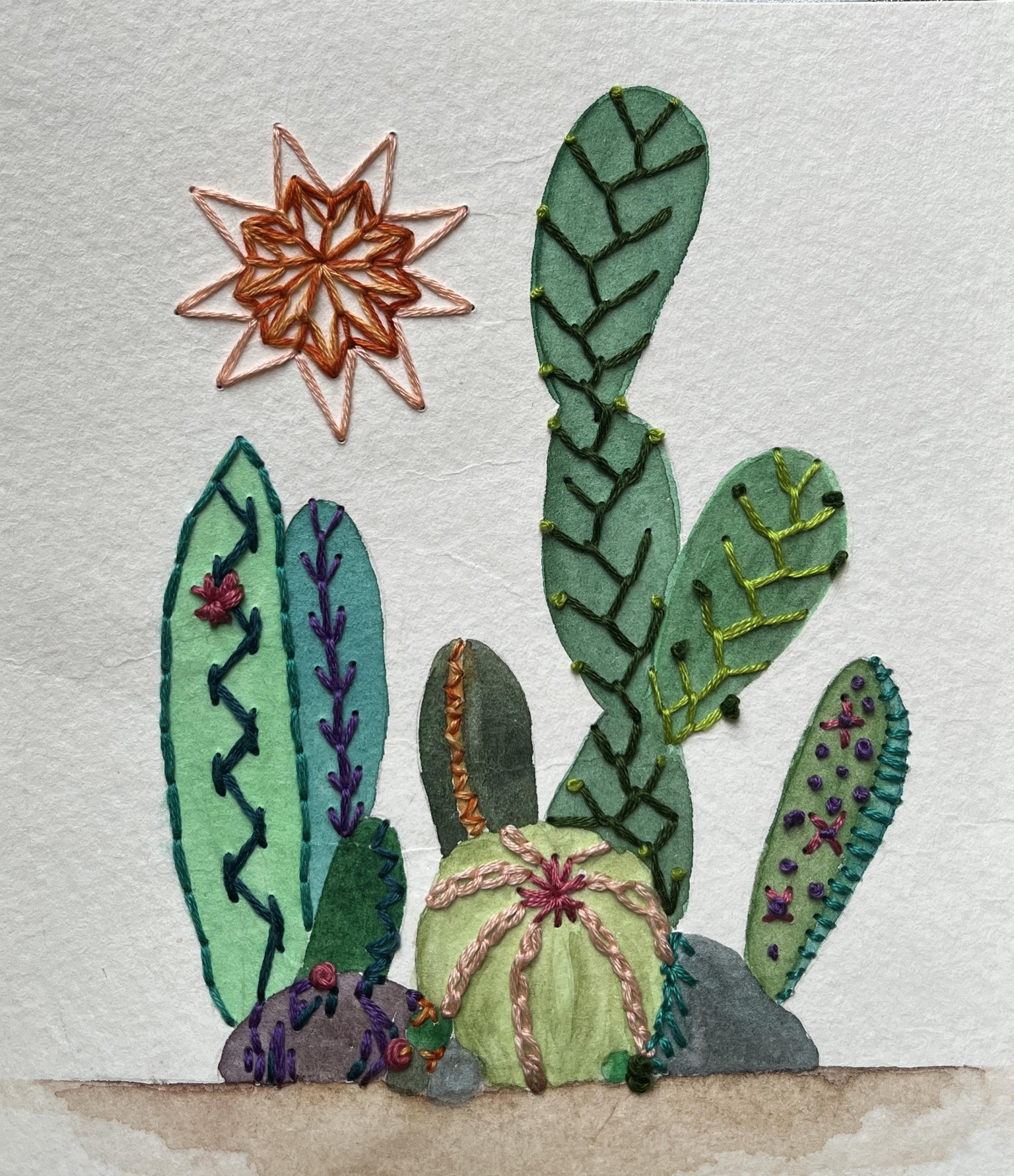 Embroidered Watercolor Cactuses - image 1 - student project