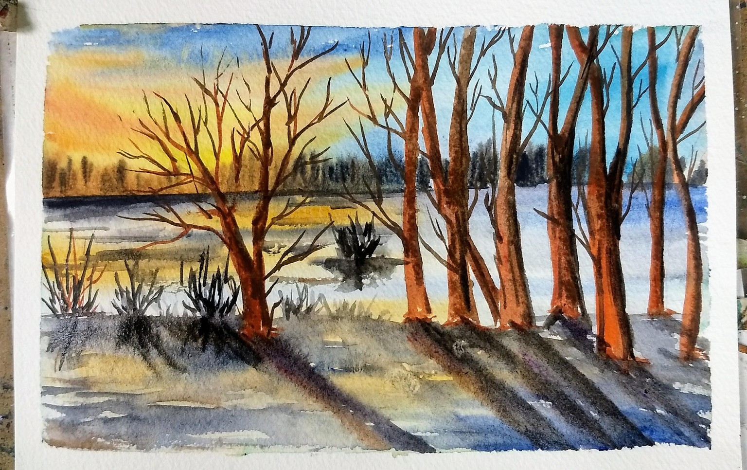 Watercolor sunset landscape with Shanan - image 1 - student project