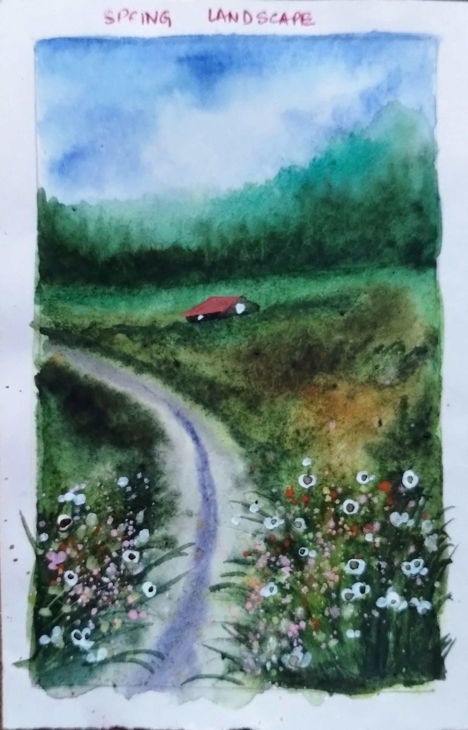 Watercolor spring landscape with Aishwarya - image 1 - student project