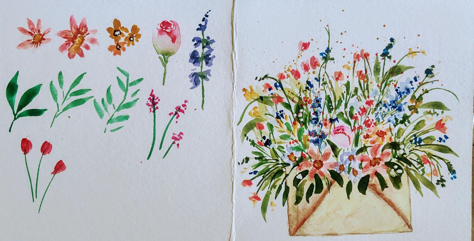 Florals in vintage envelope with Joly poa - image 1 - student project