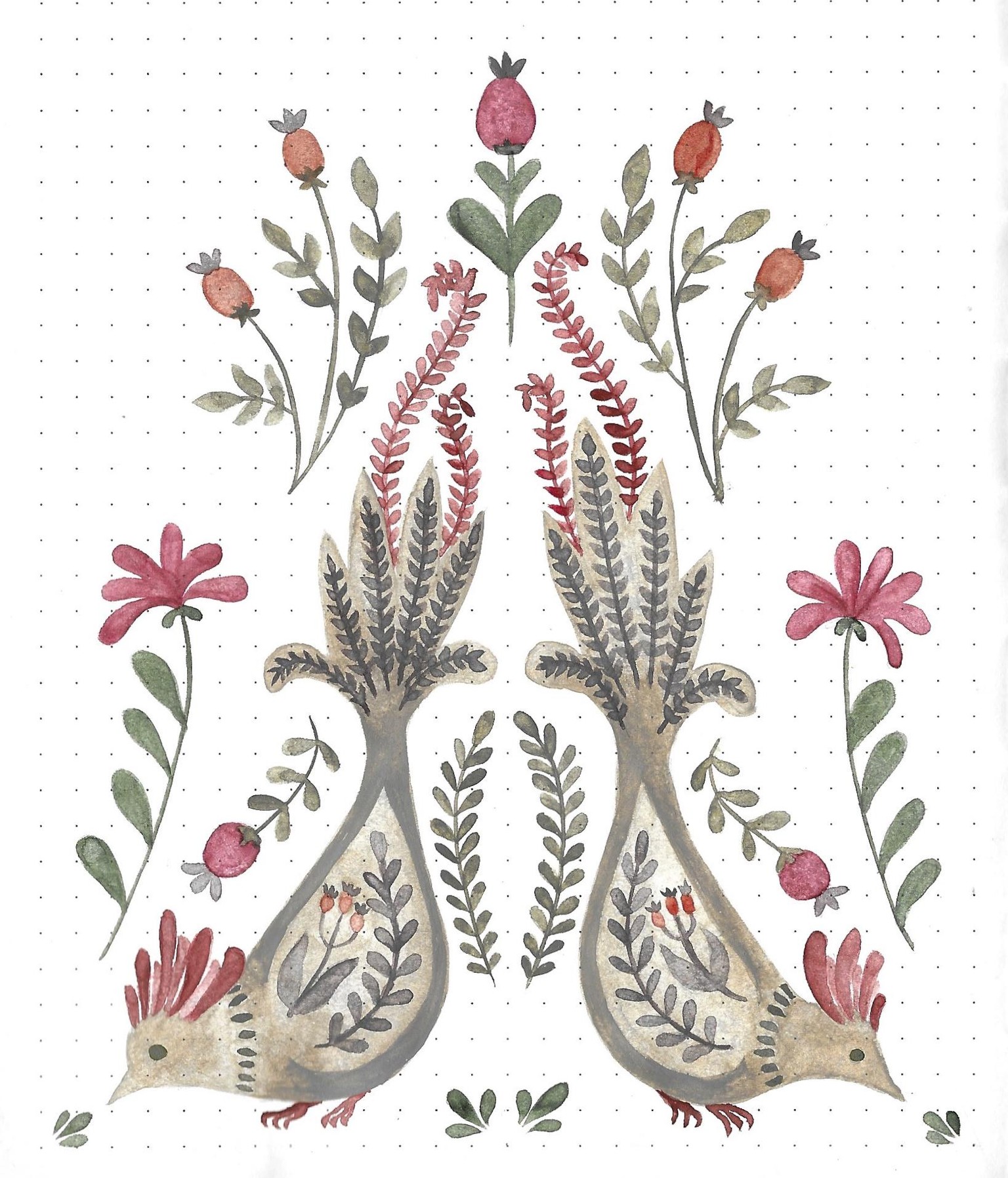 Folk art birds (in a bullet journal) - image 1 - student project