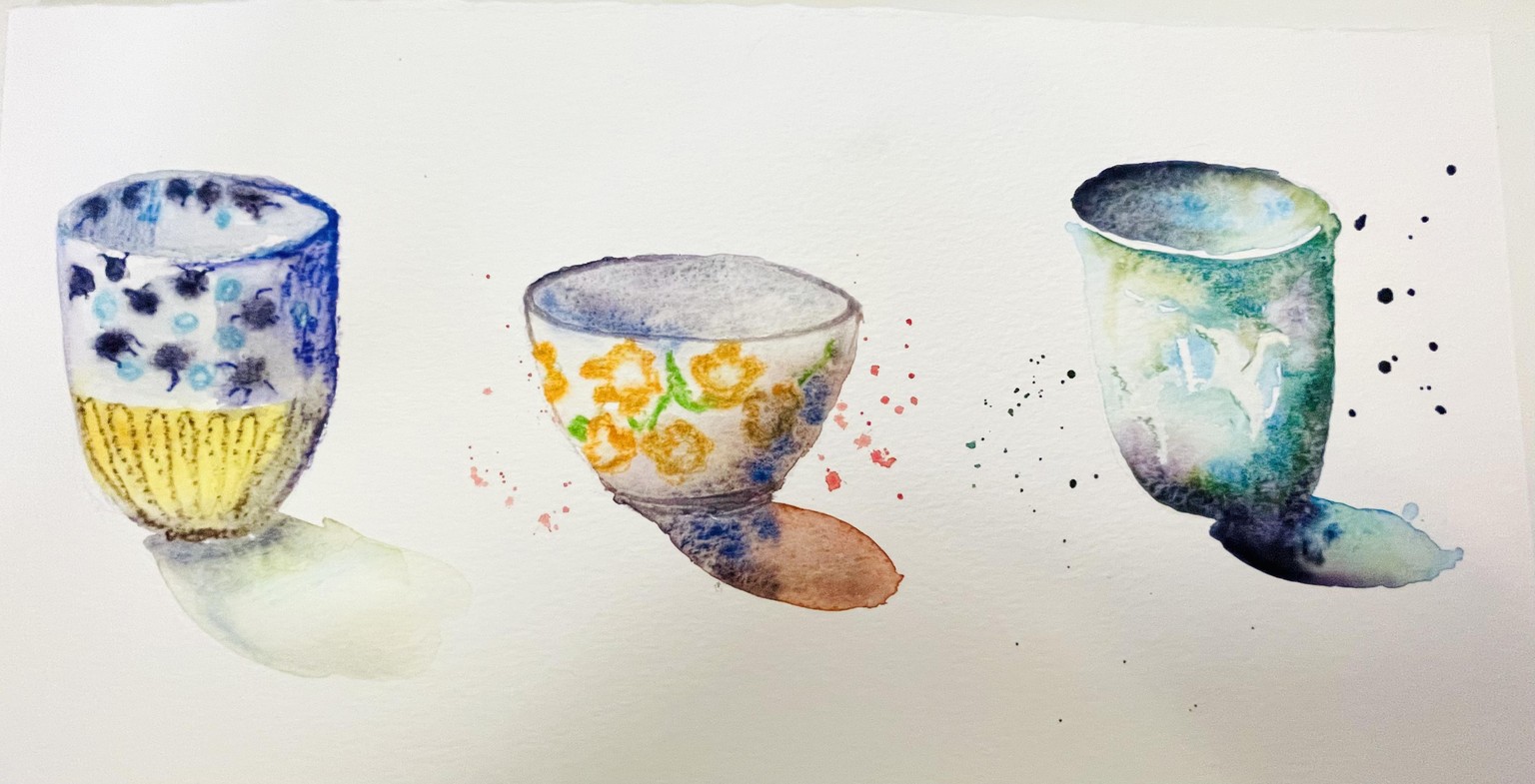 Mixed media tea cups - image 1 - student project
