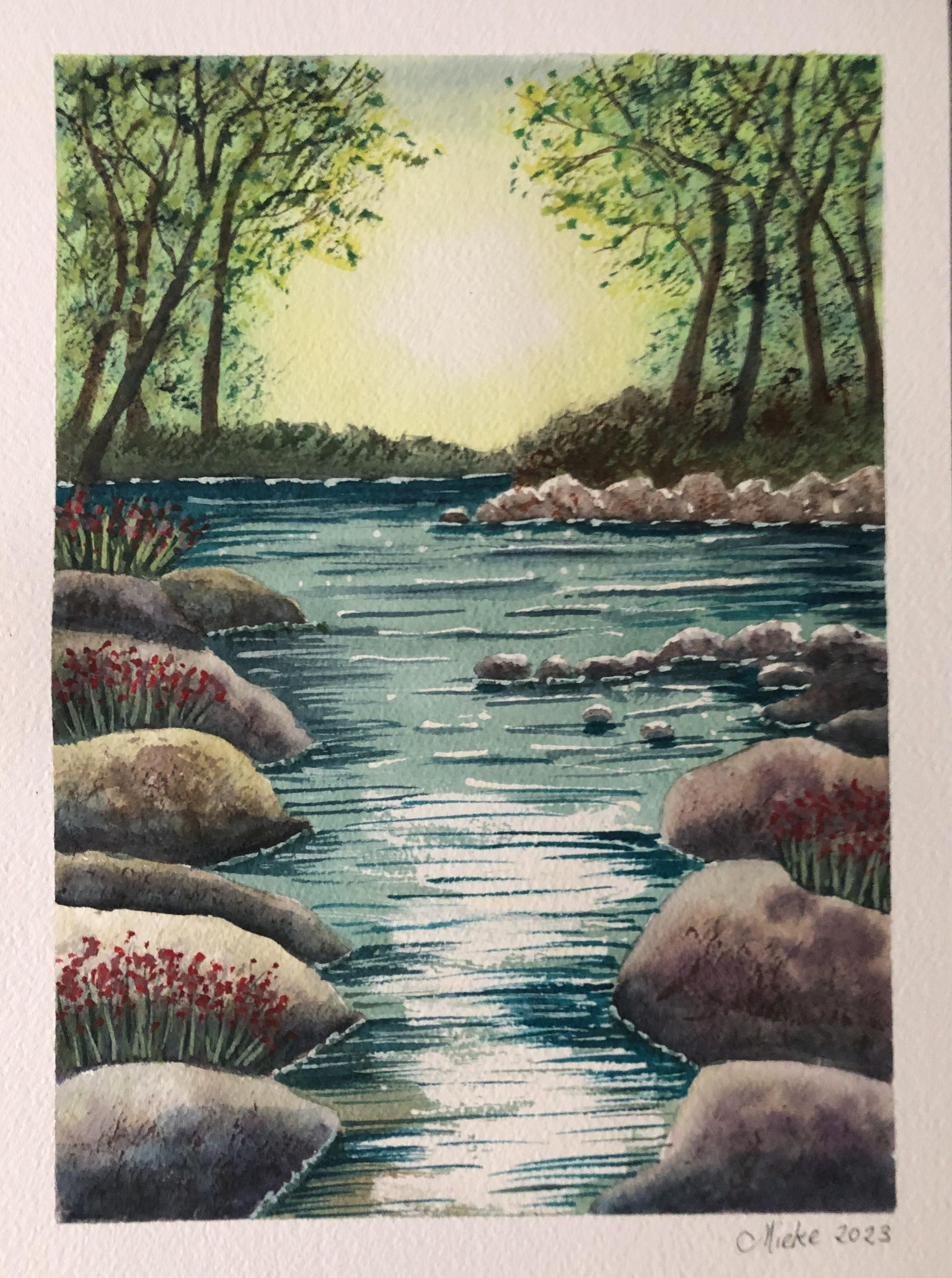 Lights on the water in watercolour - image 1 - student project