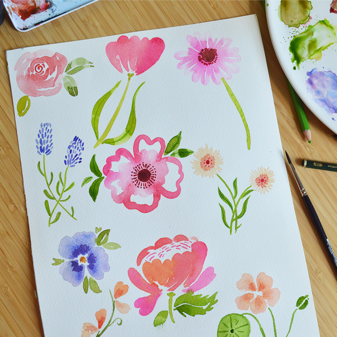 Having fun with 10 easy watercolor flowers - image 1 - student project