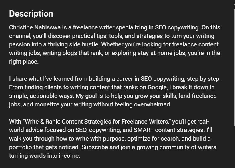 YouTube Channel Description Screen Shot - image 1 - student project
