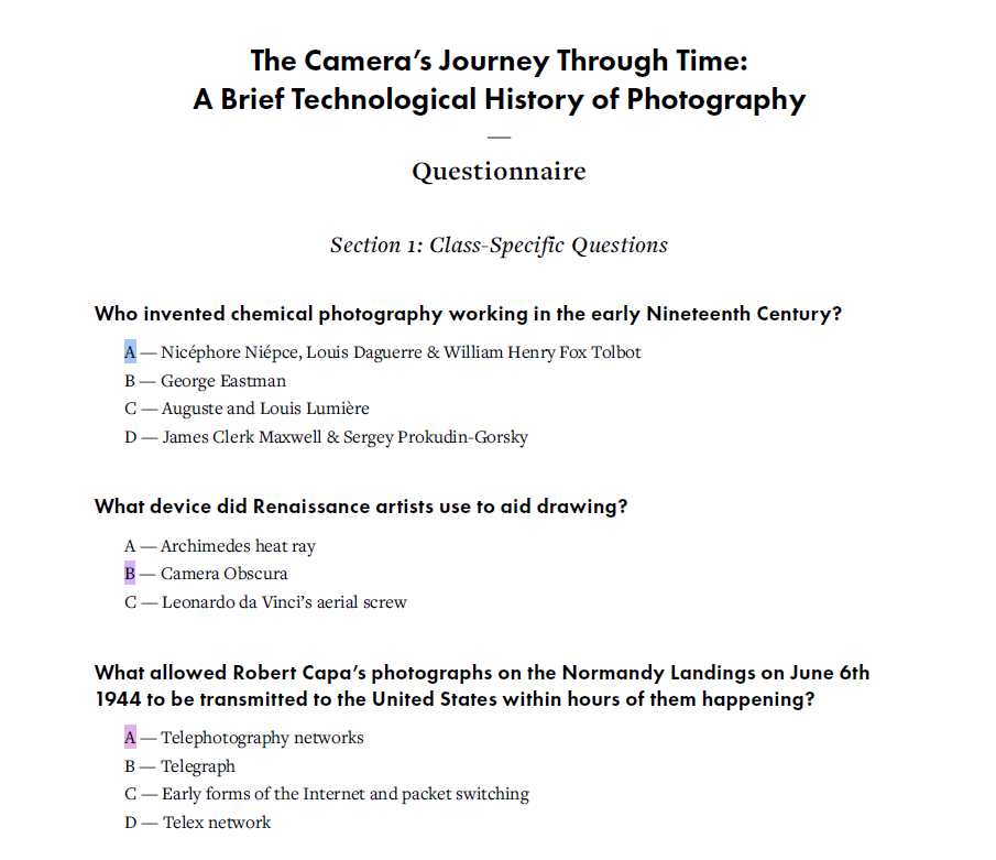 A Brief History of Photography - Questionnaire answers - image 1 - student project