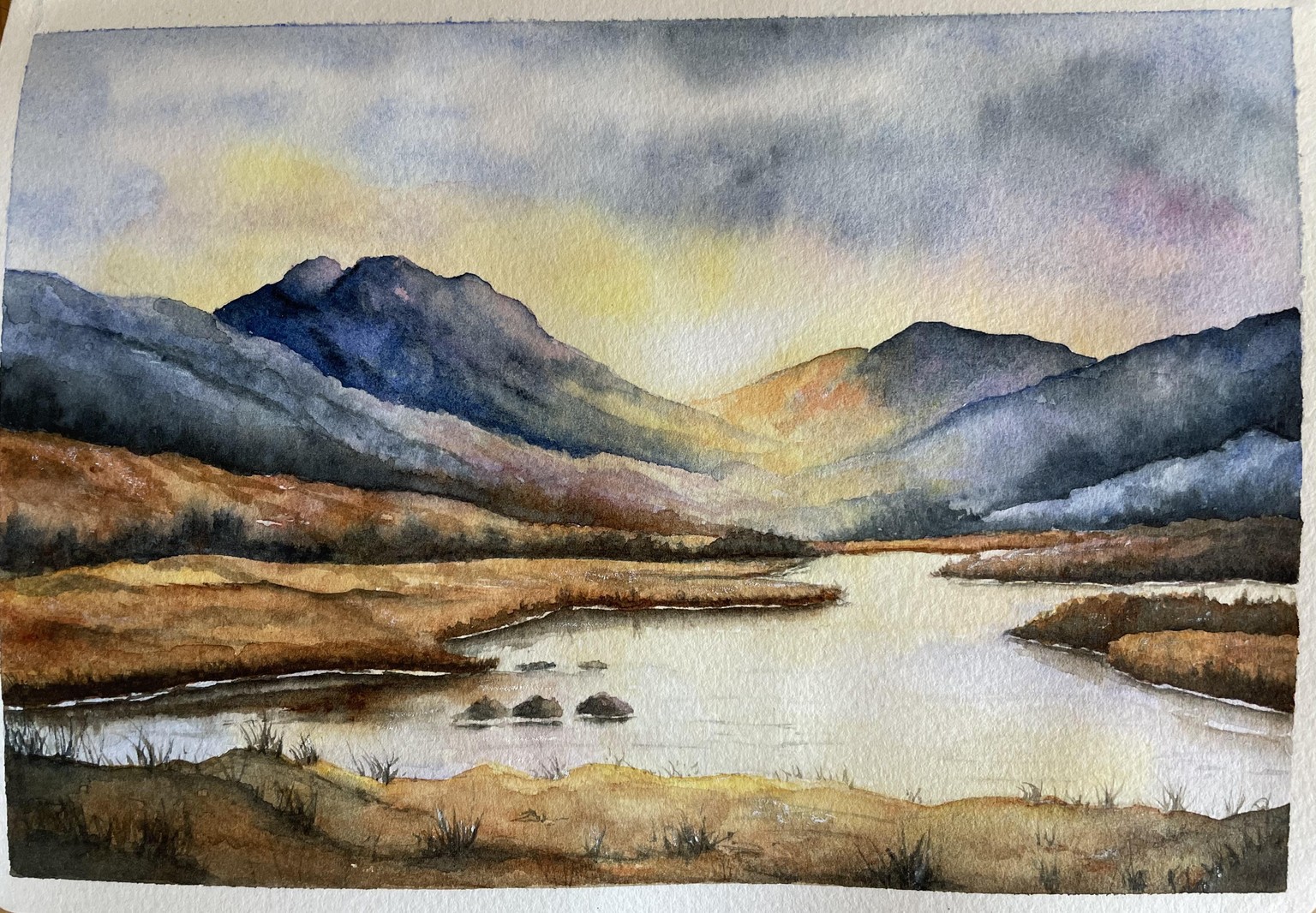 Mountain sunrise in watercolours - image 1 - student project