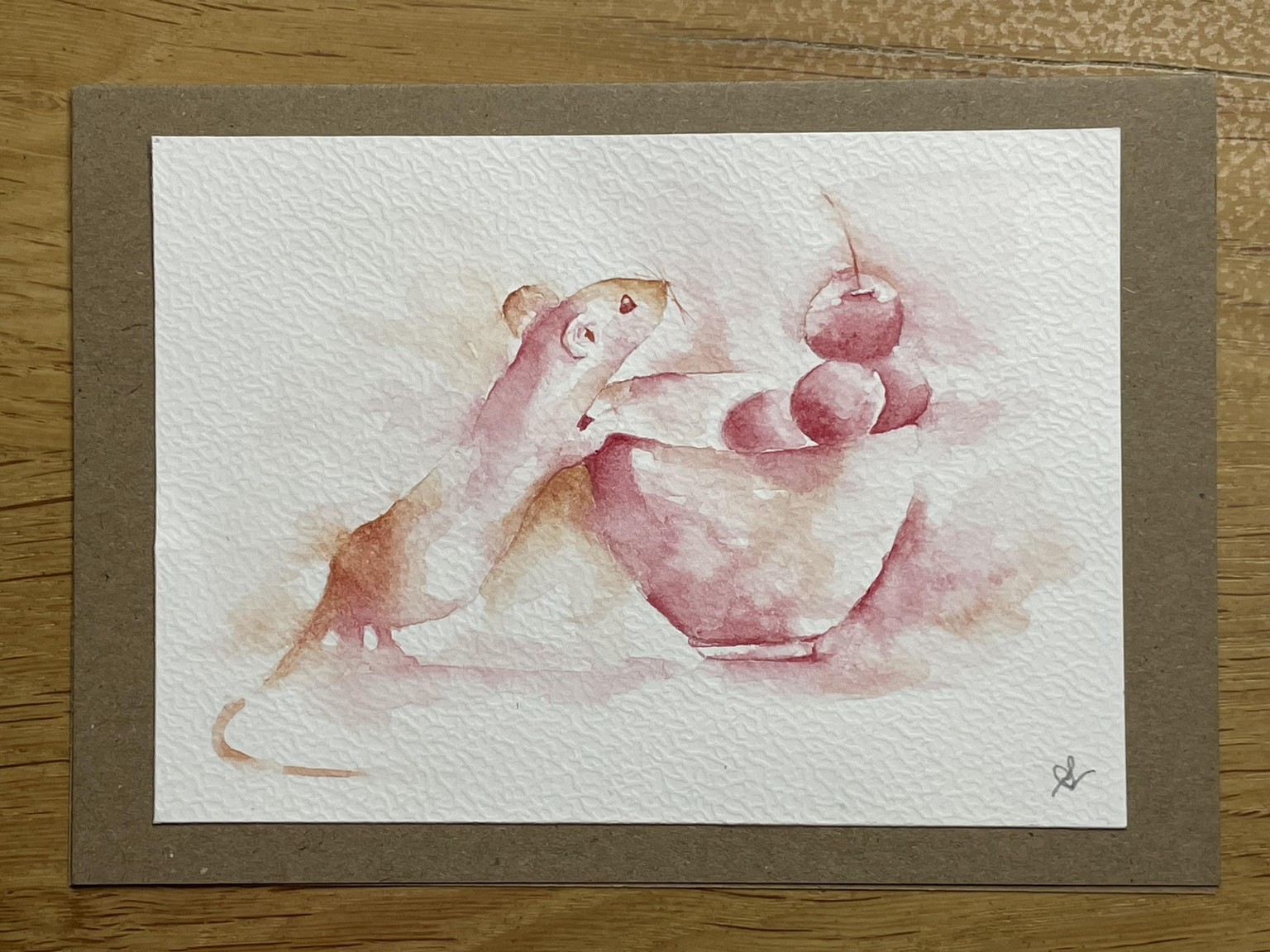 Loose watercolorpainting: mouse & cherries - image 1 - student project