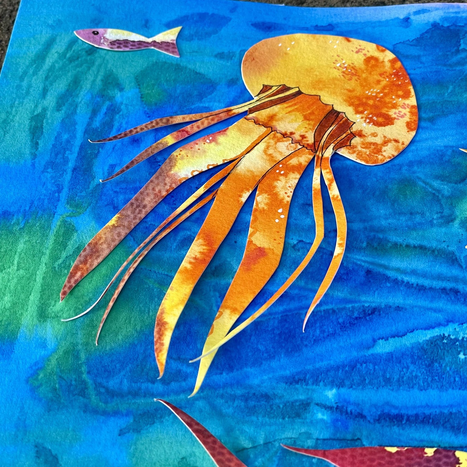 Watercolor Mixed Media Collage Sea Creatures - image 3 - student project