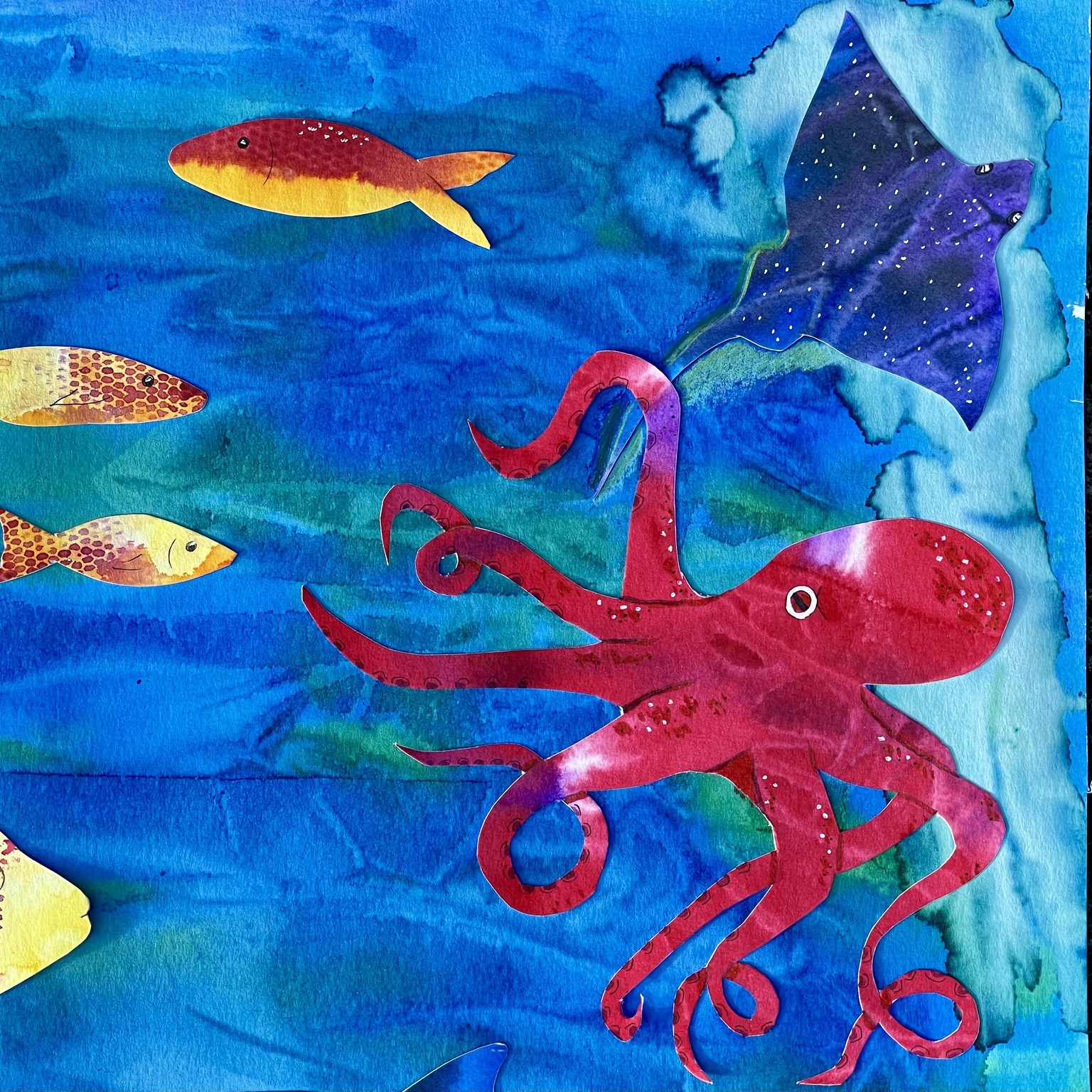 Watercolor Mixed Media Collage Sea Creatures - image 2 - student project