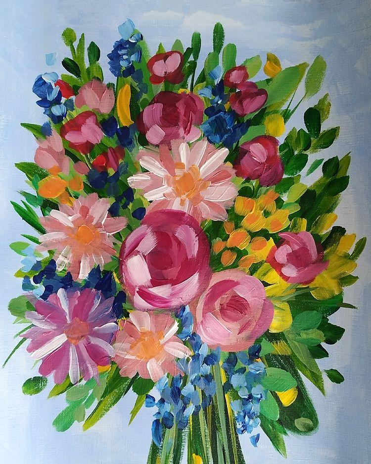 Loose floral painting in acrylic - image 1 - student project