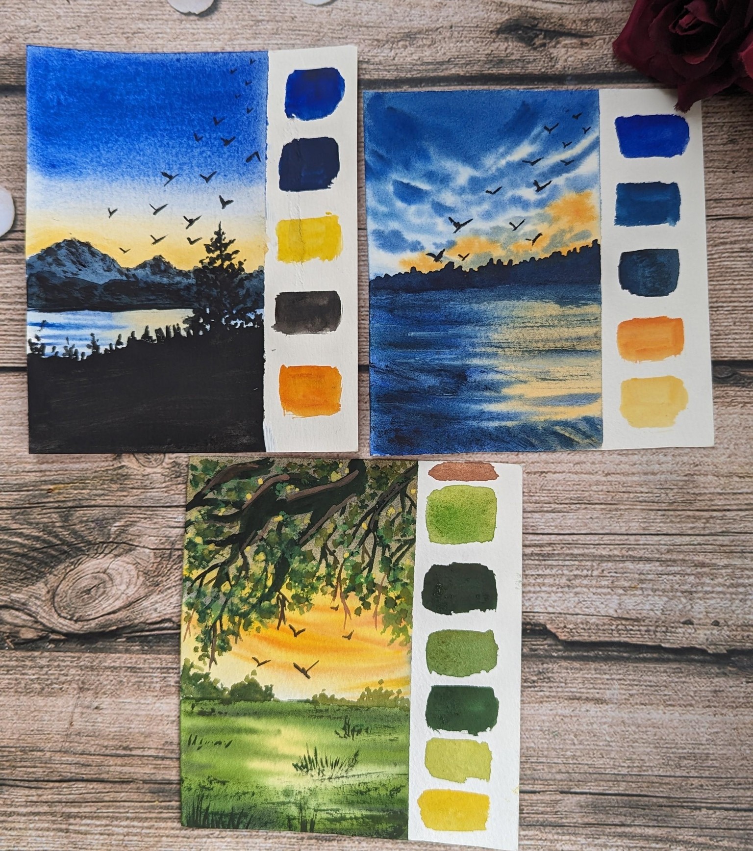 Dancing Skies: Exploring the Beauty of Sunrise and Sunset in Watercolor - image 2 - student project