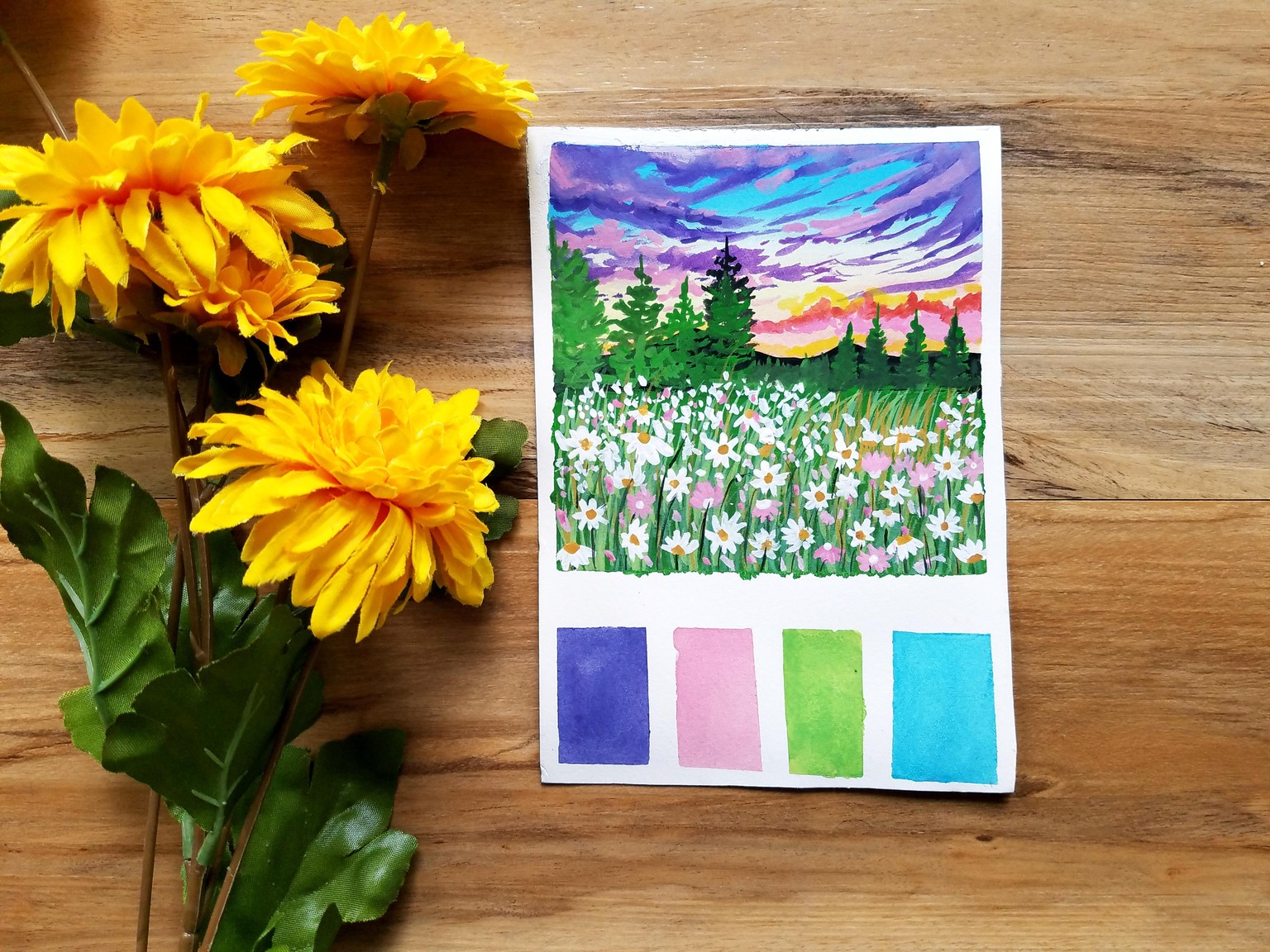 Learn to Paint Expressive Daisy Field with Gouache - image 2 - student project