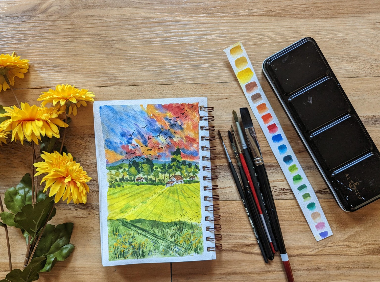 Painting Sunset Sky and Cotton Candy Clouds using Watercolors - image 2 - student project