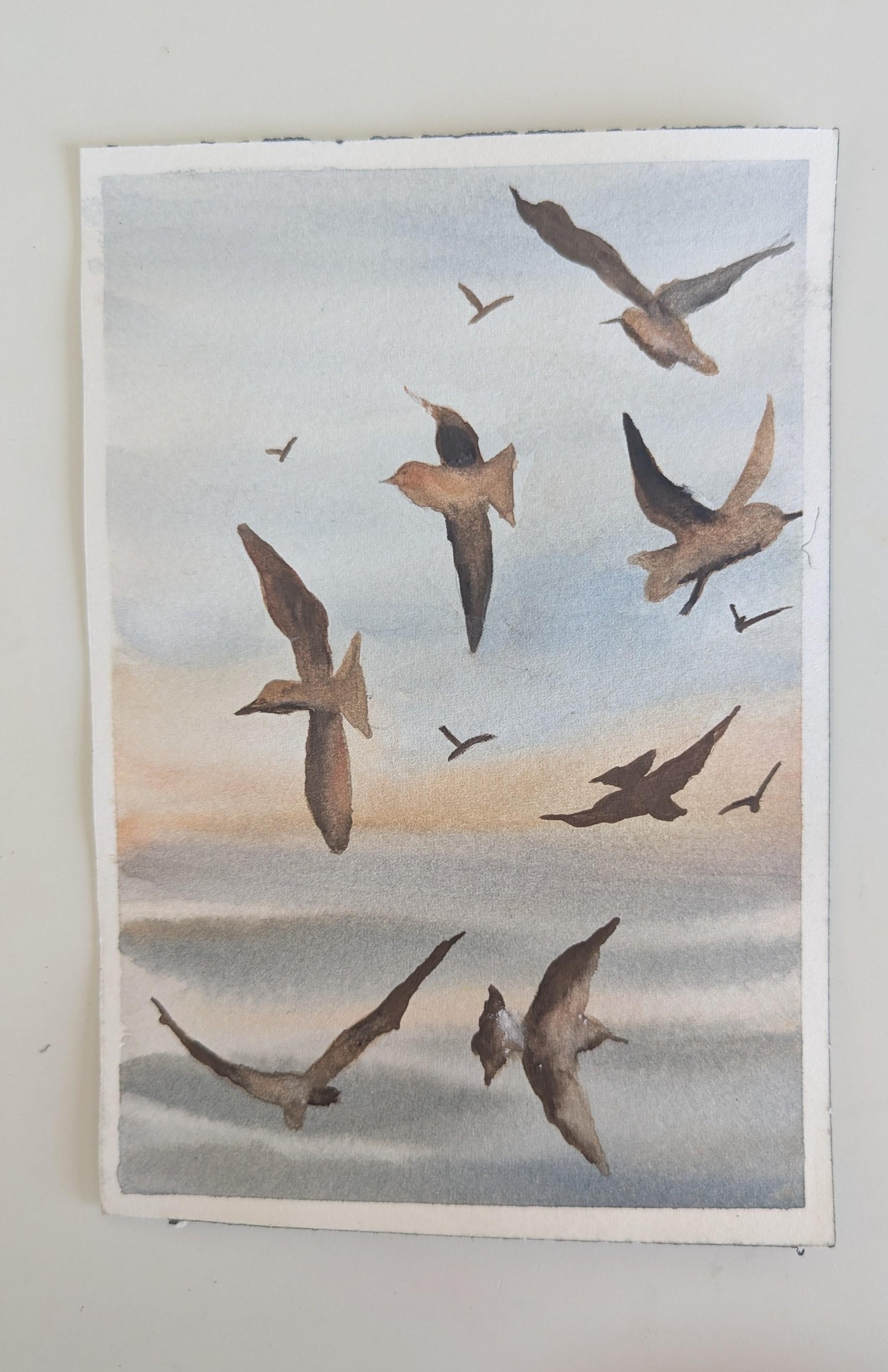 Morning Seascape: Paint Pastel Gradient Sky and Seagulls with Watercolor - image 1 - student project