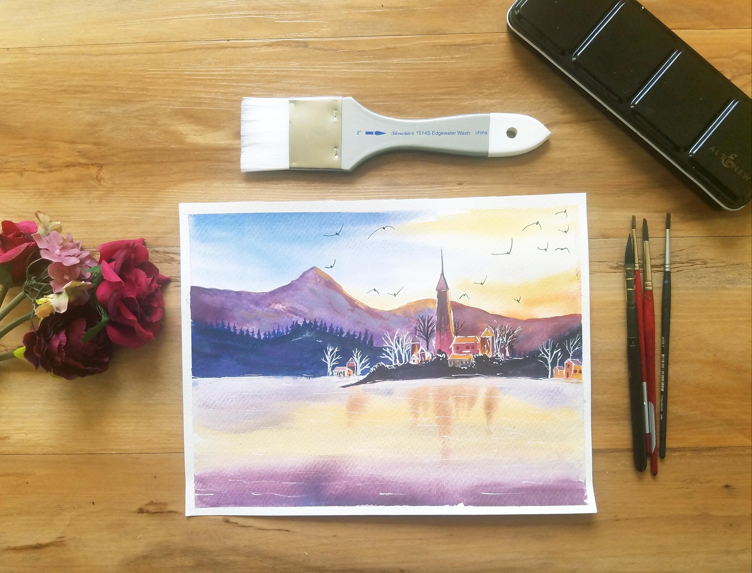 Watercolor Landscape Painting On large Paper for Beginners - image 3 - student project