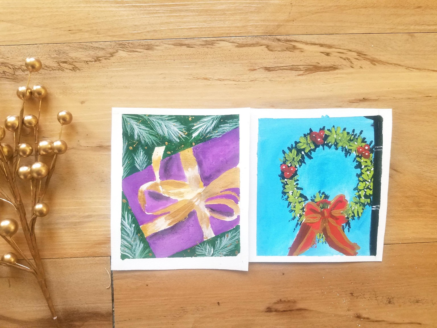 Gouache Christmas Holiday Postcards: Gouache Metallics for the added Bling!! - image 1 - student project