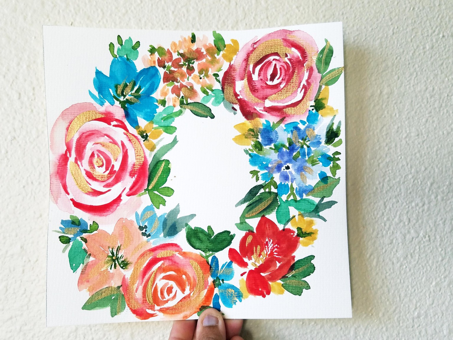 Floral watercolour wreath: brush marking technique - image 1 - student project