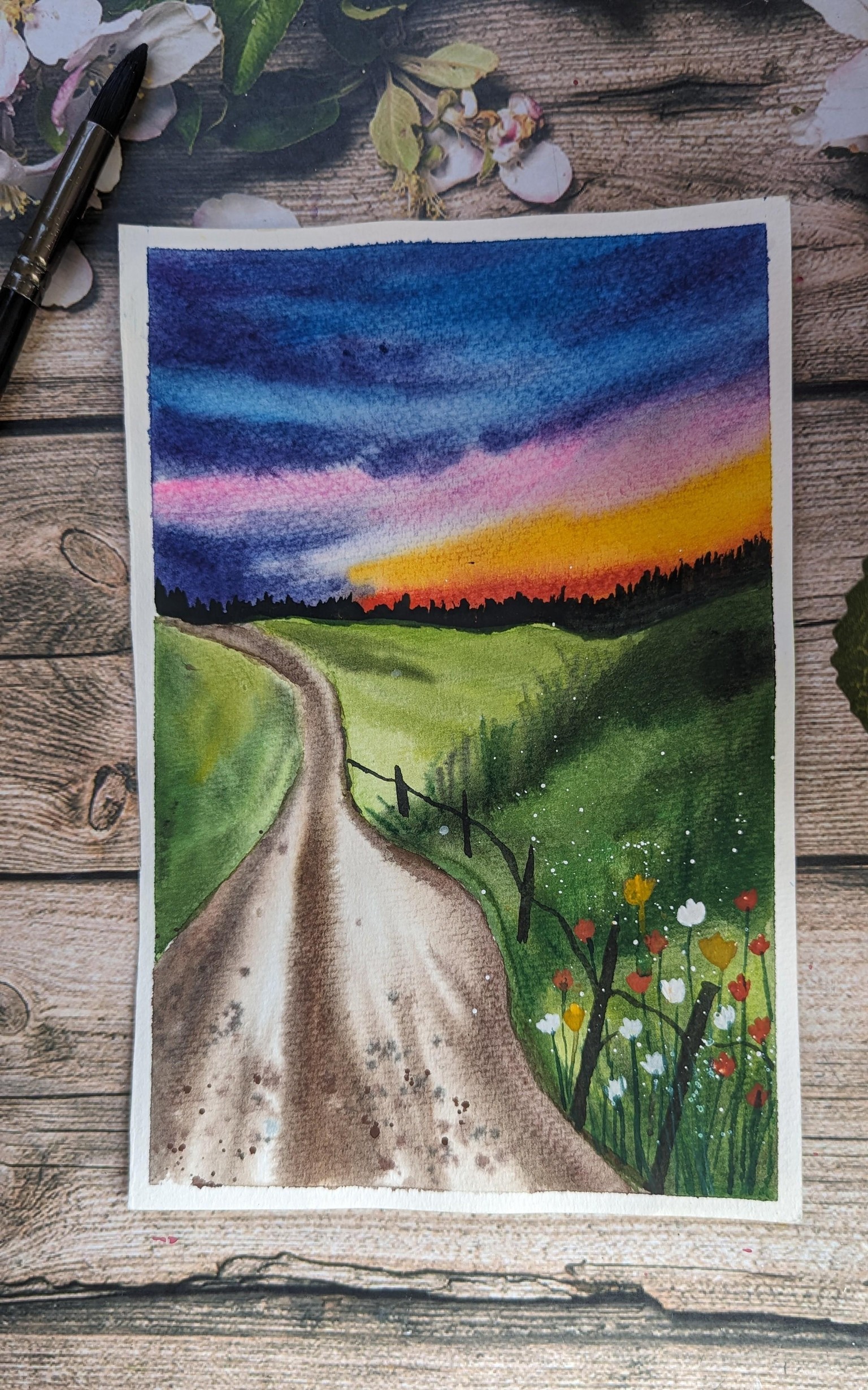Paint a spring sunset landscape with me - Using Watercolors - image 2 - student project