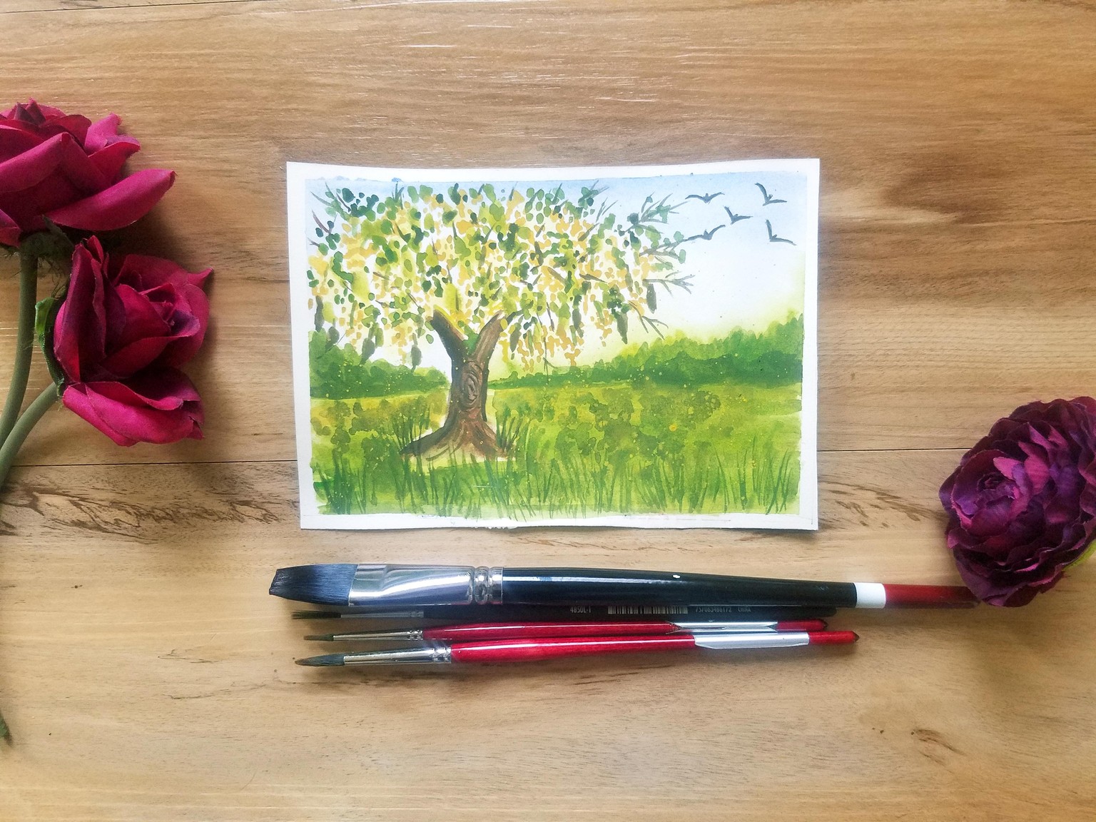 Watercolor Golden Shower - Laburnum tree, Amaltas, Cassia Fistula, Golden Chain - image 2 - student project