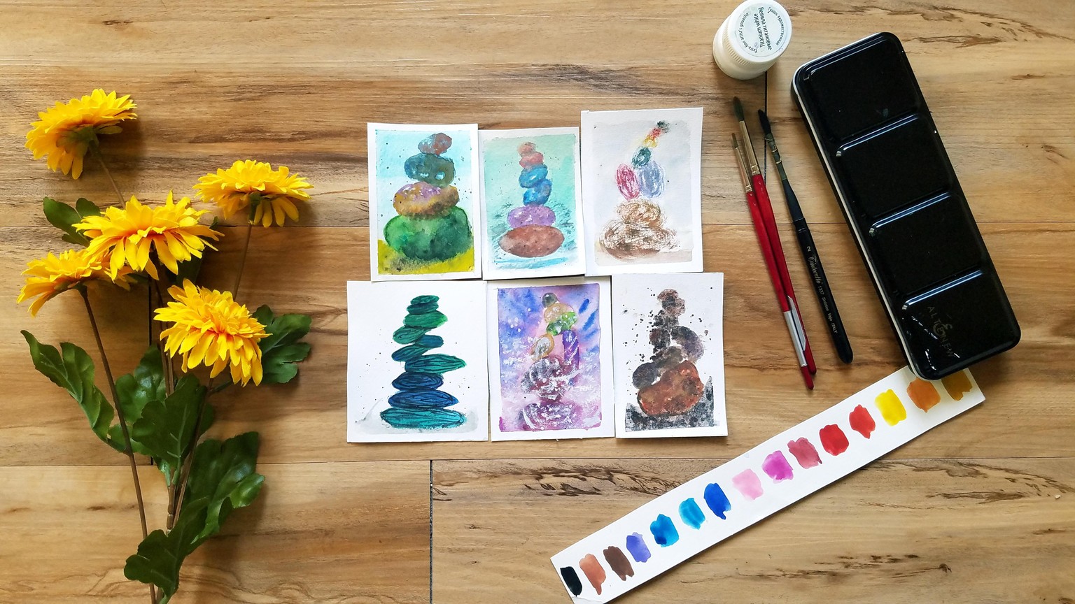 Pebbles in 6 different techniques - A sea shore story in Water colors - image 1 - student project