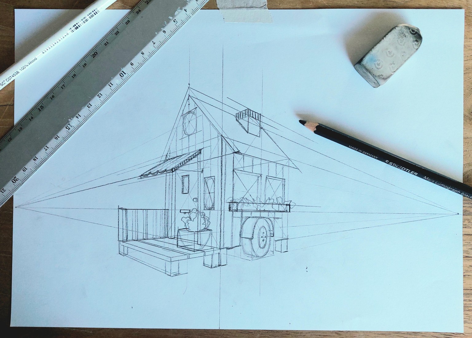 2 pt. perspective tiny house drawing with Emily Armstrong - image 1 - student project