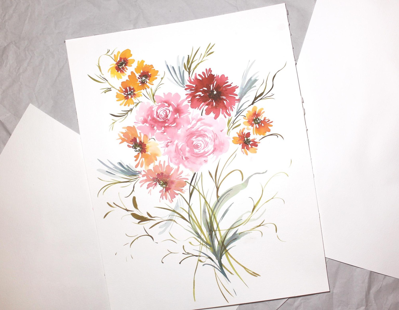 Loose Fall Watercolor Flowers - image 1 - student project