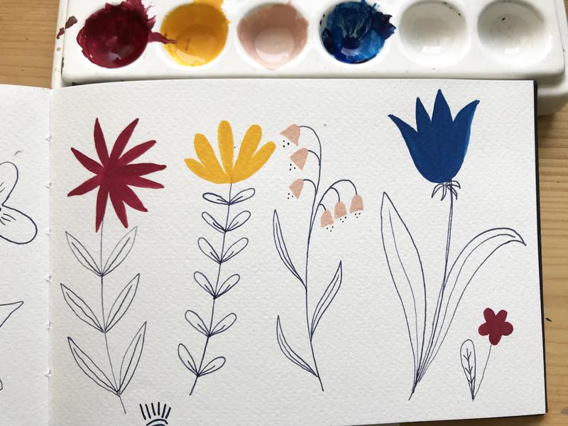 Leaves and flowers in ink & gouache - image 5 - student project