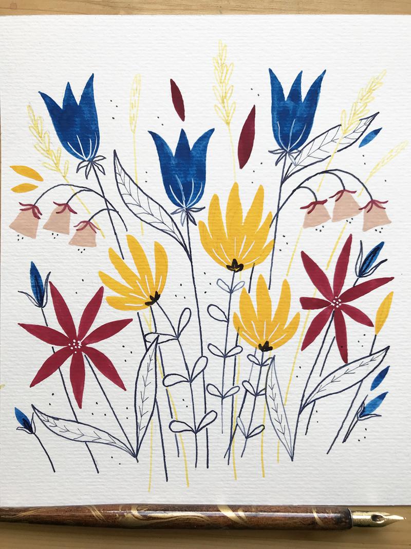 Leaves and flowers in ink & gouache - image 6 - student project