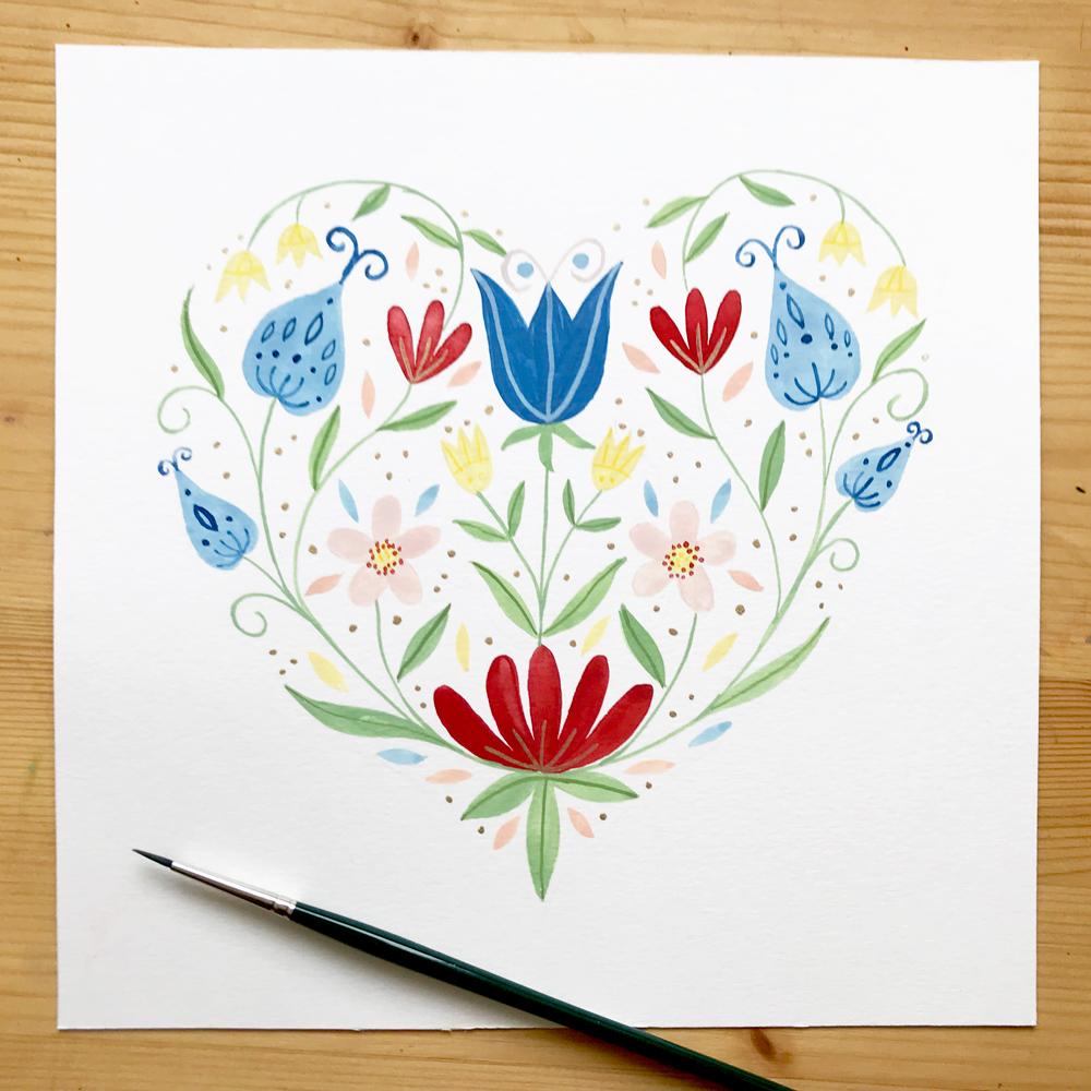 3 symmetrical folk art designs in gouache - image 2 - student project
