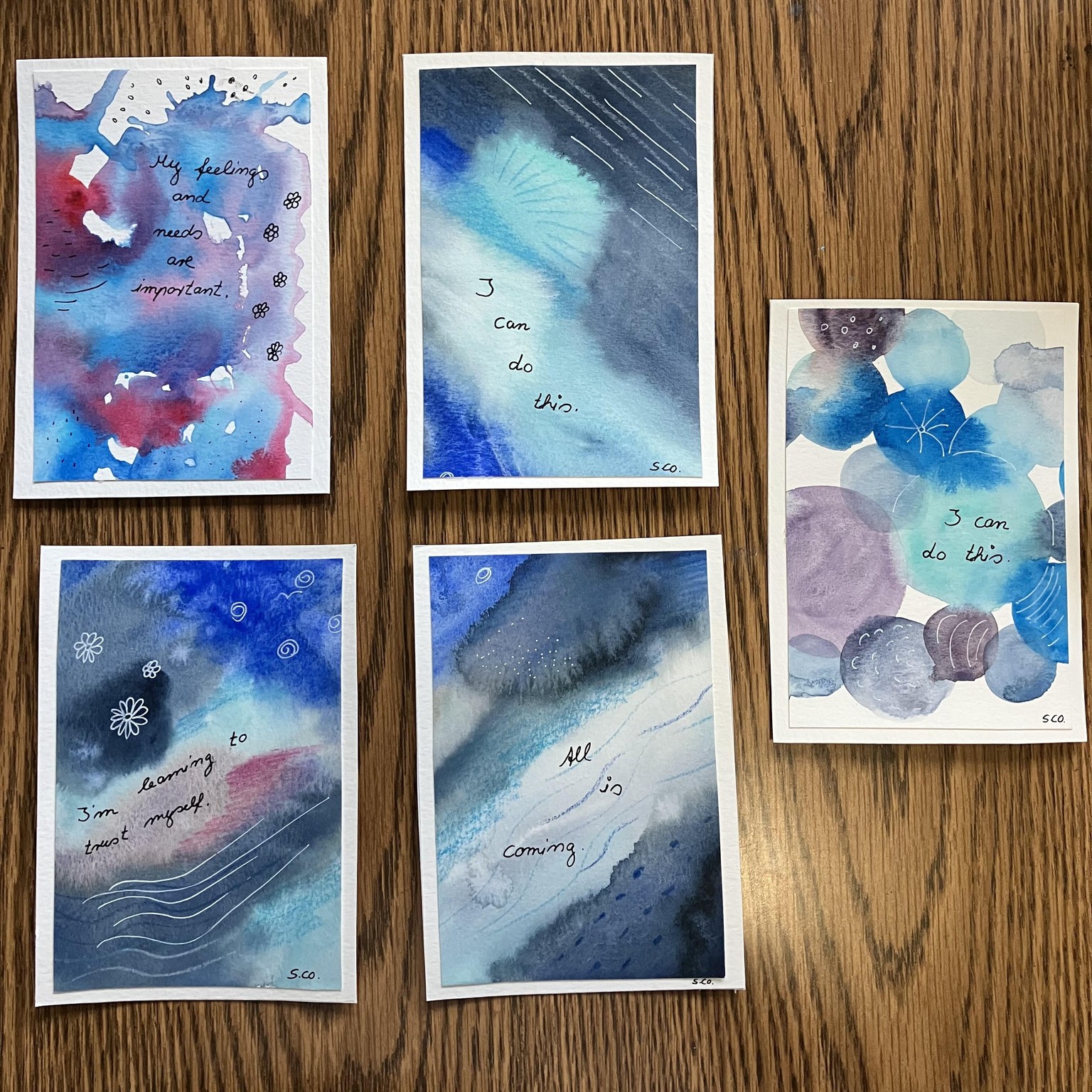 Affirmation cards with watercolor mixed media - image 2 - student project