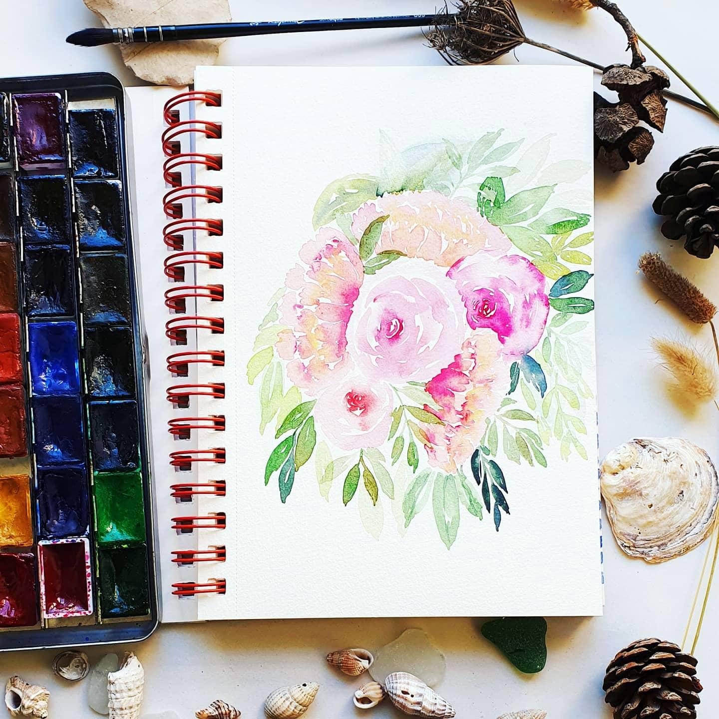 Watercolor blush pink bouquet - image 2 - student project