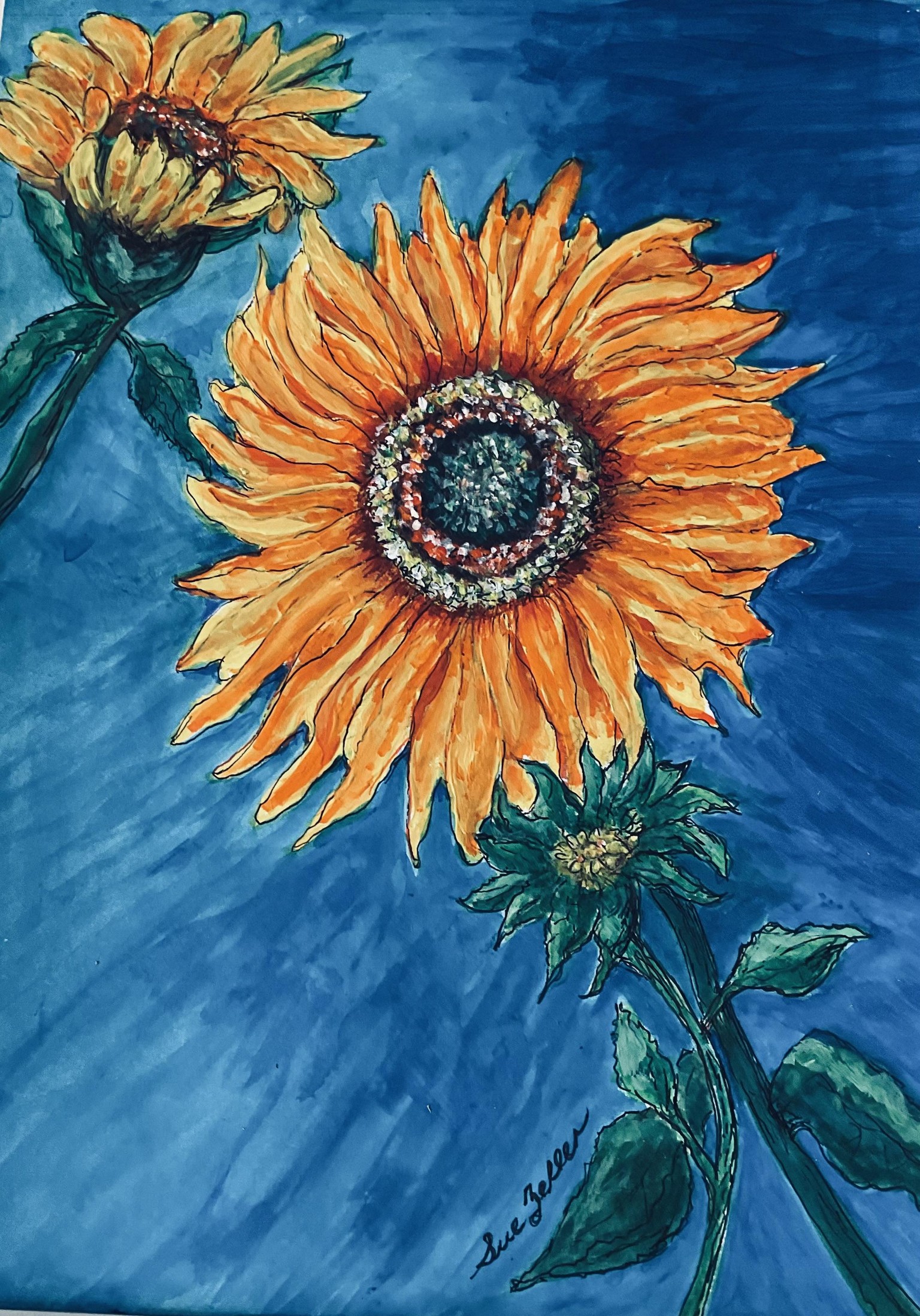 Paint Acrylic Sunflowers…. My Sunflower Design on Paper - image 1 - student project