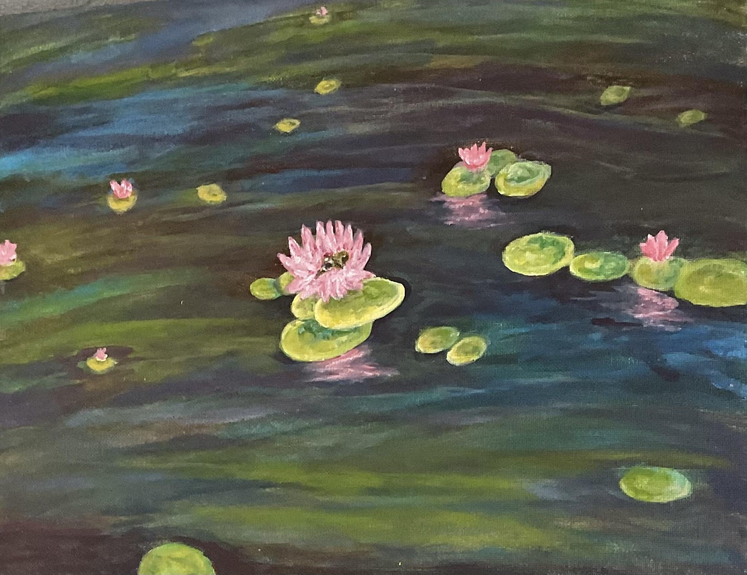 Acrylic Painting of Lily Pads and Water Lilies - image 1 - student project