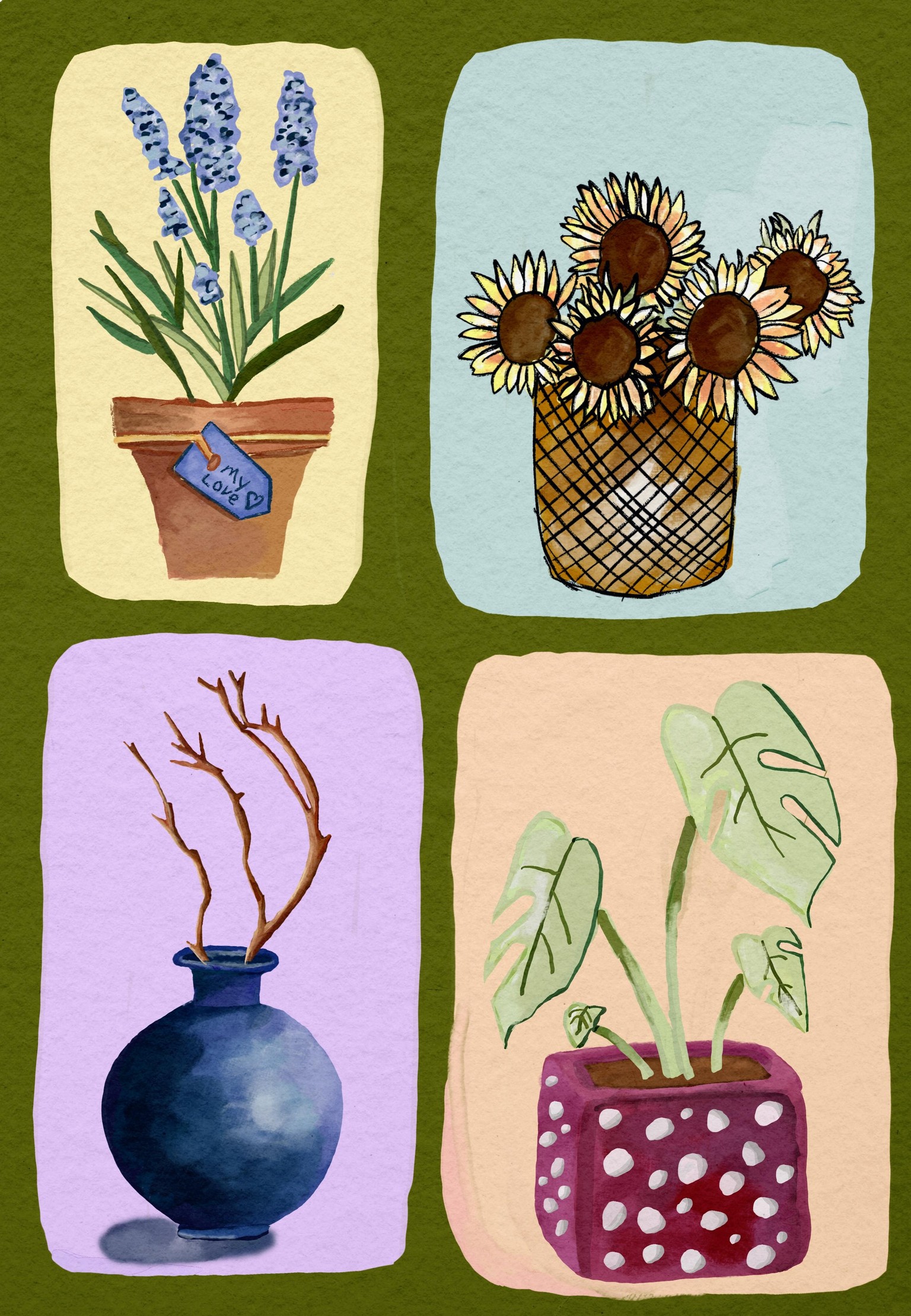 Gouache Flowers and Pots - image 1 - student project