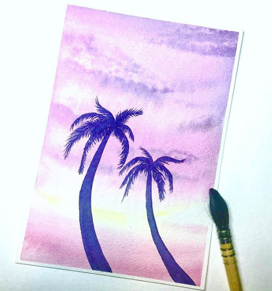 Watercolor sunset - image 1 - student project