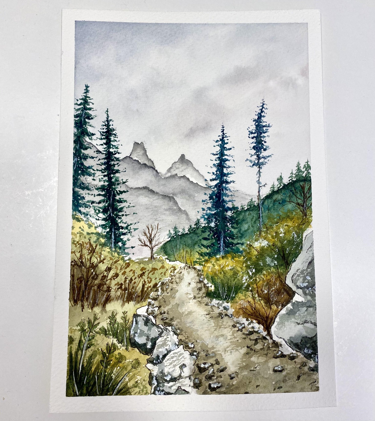 Watercolor + ink landscape - image 1 - student project