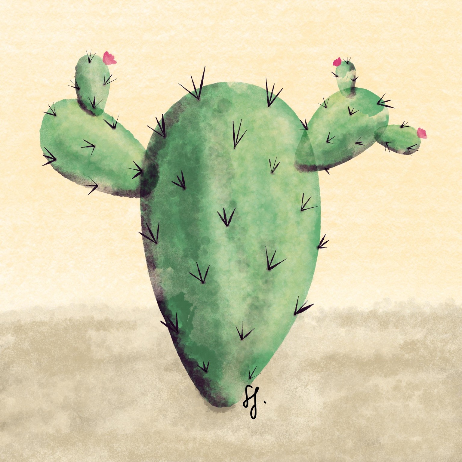 Watercolour Cactus - image 1 - student project