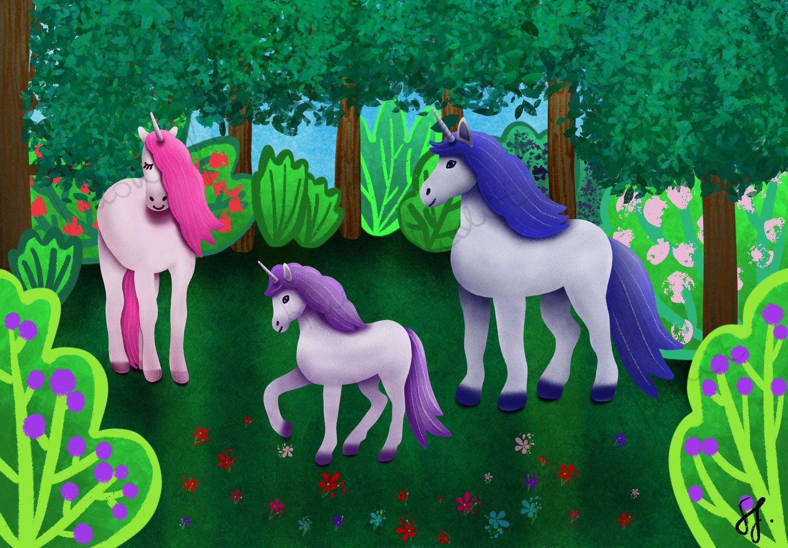 Digital Illustration- Unicorn Family - image 1 - student project
